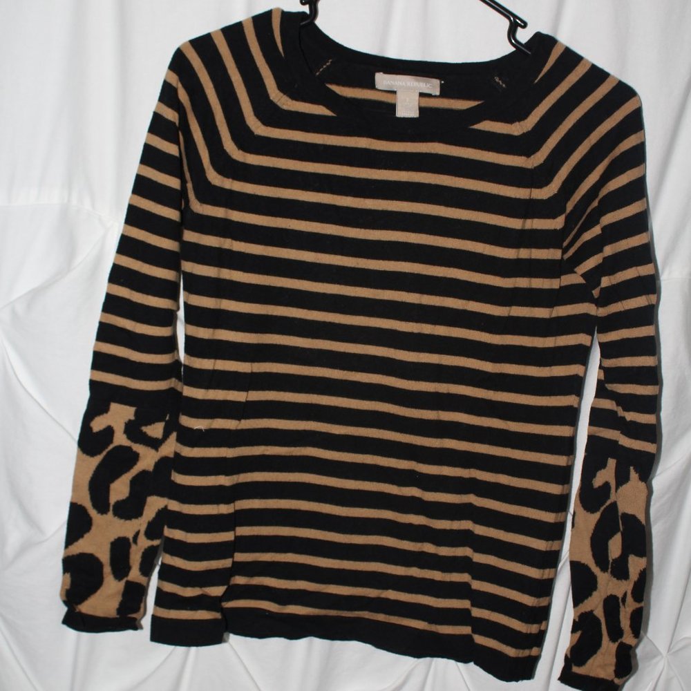 Banana Republic Striped Leopard Print Sweater